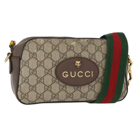 GUCCI GG Supreme Web Sherry Line Messenger Bag Neo Vintage PVC Beige Auth gh1236
