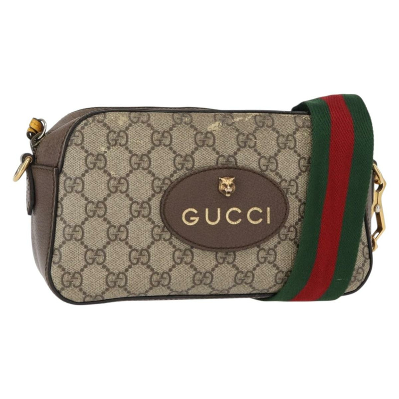 【日本直送】GUCCI GG Supreme Web Sherry Line Messenger Bag Neo Vintage PVC Beige Auth gh1236-0