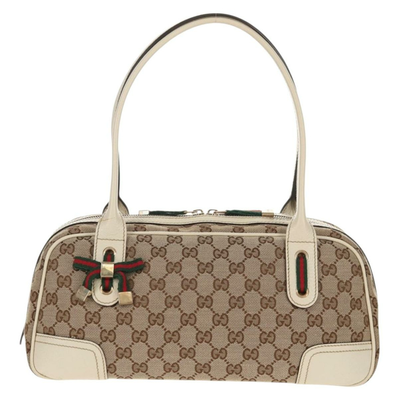 【日本直送】GUCCI Pretty GG帆布織帶雪莉系列手提包 米色/金色 161720 正品 yk19624V-12