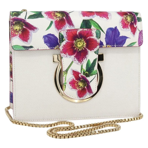 Salvatore Ferragamo Chain Gancini 帆布多色金色包包，正品編號 154076SAM