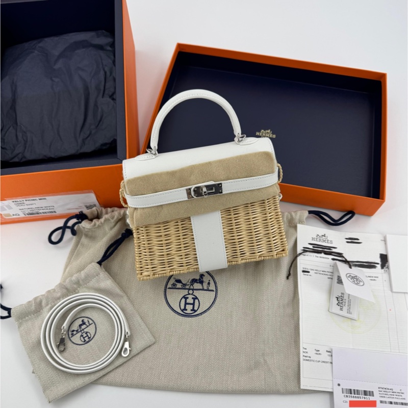 HERMÈS Kelly 20 Wicker Swift Picnic Mini Handbag-0