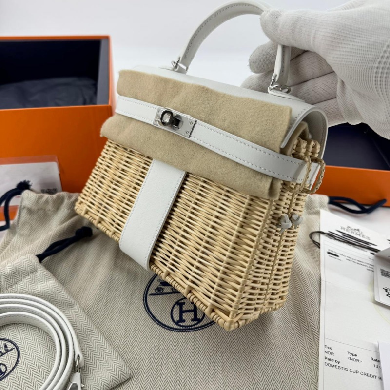 HERMÈS Kelly 20 Wicker Swift Picnic Mini Handbag-3
