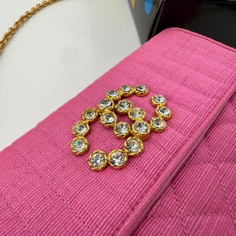 Chanel Vintage Quilted Canvas Rhinestone Pink Flap Bag-4
