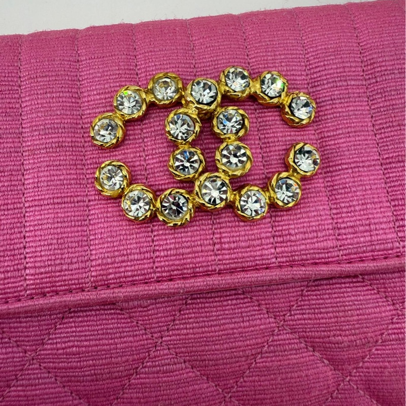 Chanel Vintage Quilted Canvas Rhinestone Pink Flap Bag-5
