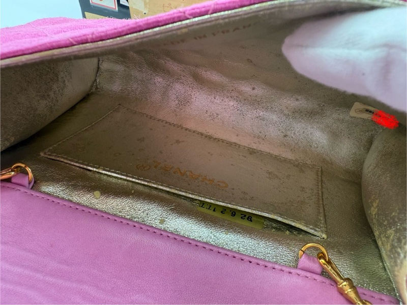 Chanel Vintage Quilted Canvas Rhinestone Pink Flap Bag-6