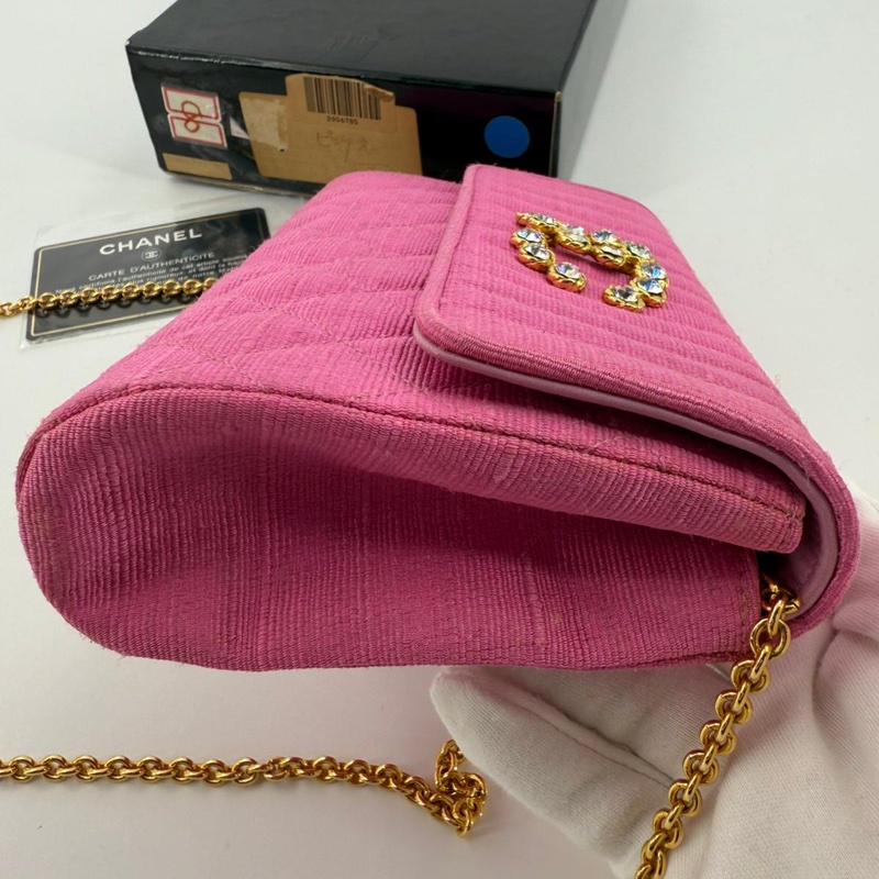 Chanel Vintage Quilted Canvas Rhinestone Pink Flap Bag-9
