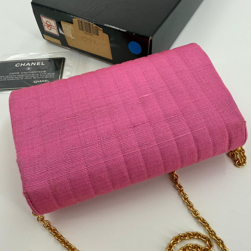 Chanel Vintage Quilted Canvas Rhinestone Pink Flap Bag-11