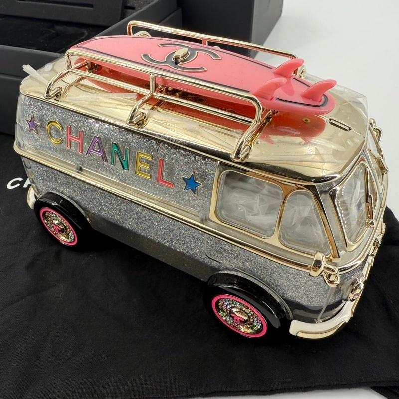 Chanel Cruise 2024 Silver Glitter Lucite, Multicolor Rhinestone & Enamel Hollywood Mini Van Minaudière with Light Gold Hardware-0