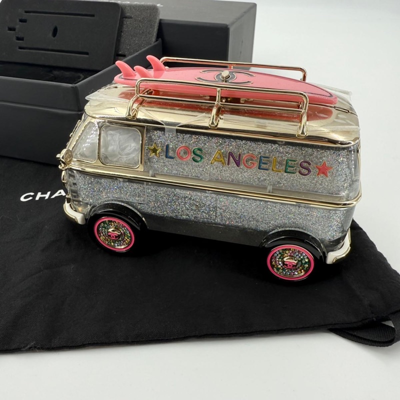 Chanel Cruise 2024 Silver Glitter Lucite, Multicolor Rhinestone & Enamel Hollywood Mini Van Minaudière with Light Gold Hardware-1