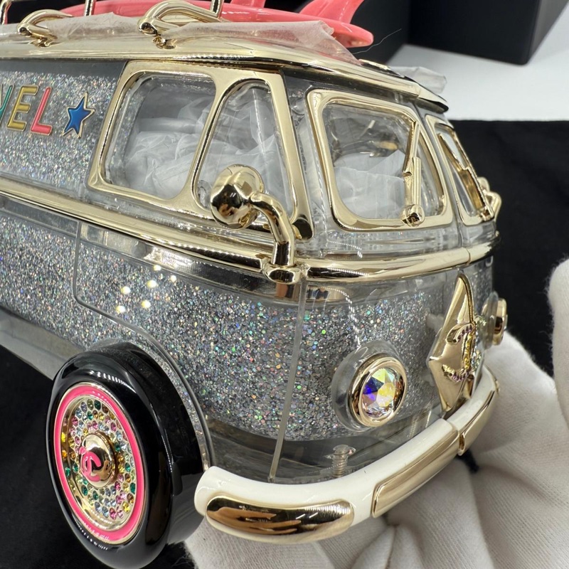 Chanel Cruise 2024 Silver Glitter Lucite, Multicolor Rhinestone & Enamel Hollywood Mini Van Minaudière with Light Gold Hardware-2