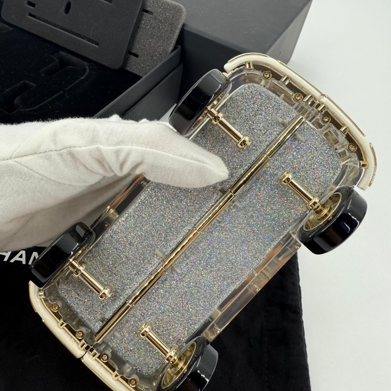 Chanel Cruise 2024 Silver Glitter Lucite, Multicolor Rhinestone & Enamel Hollywood Mini Van Minaudière with Light Gold Hardware-6