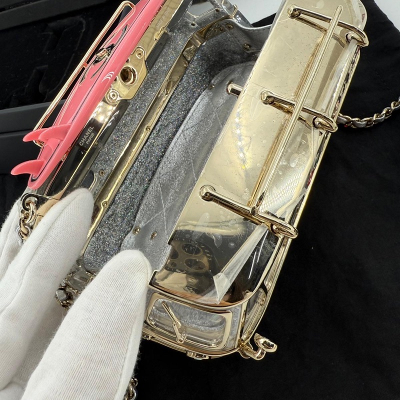 Chanel Cruise 2024 Silver Glitter Lucite, Multicolor Rhinestone & Enamel Hollywood Mini Van Minaudière with Light Gold Hardware-8