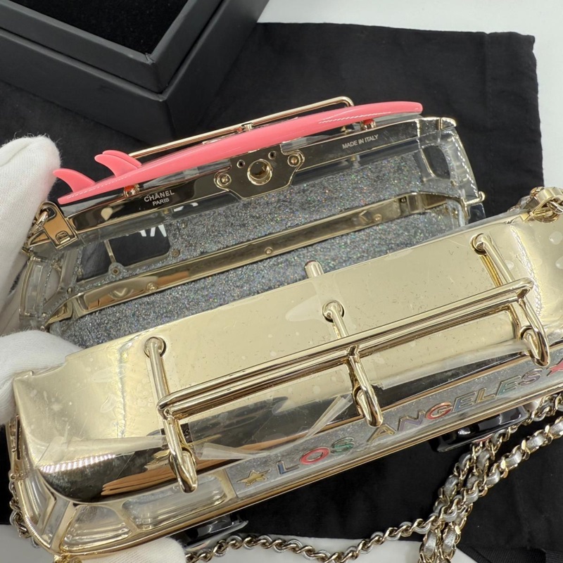 Chanel Cruise 2024 Silver Glitter Lucite, Multicolor Rhinestone & Enamel Hollywood Mini Van Minaudière with Light Gold Hardware-9