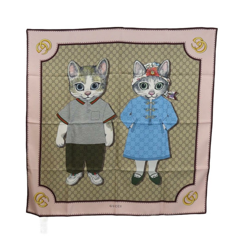 GUCCI x Yuko Higuchi 絲巾 米色 正品 151300M