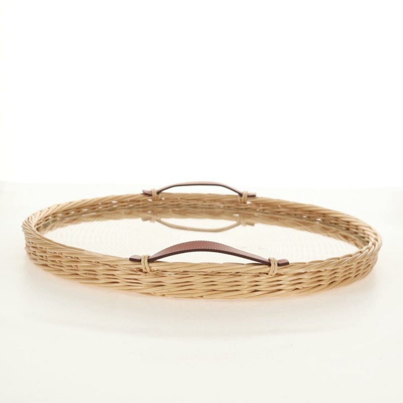 【日本直送】愛馬仕 (HERMES) 圓形藤編托盤，米色木質，正品 mr1545AV-3