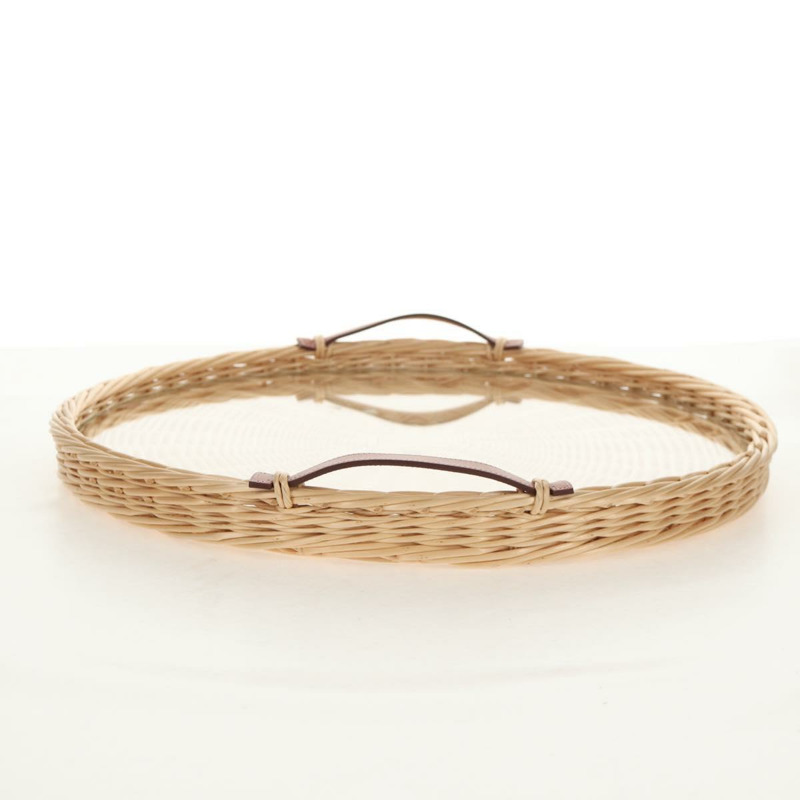 【日本直送】愛馬仕 (HERMES) 圓形藤編托盤，米色木質，正品 mr1545AV-4