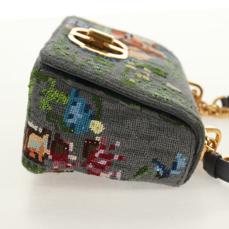 【日本直送】Christian Dior Caro 鏈條肩背包，棉質，灰色，金色，正品，貨號 152452AM-3