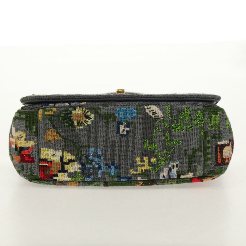 【日本直送】Christian Dior Caro 鏈條肩背包，棉質，灰色，金色，正品，貨號 152452AM-4