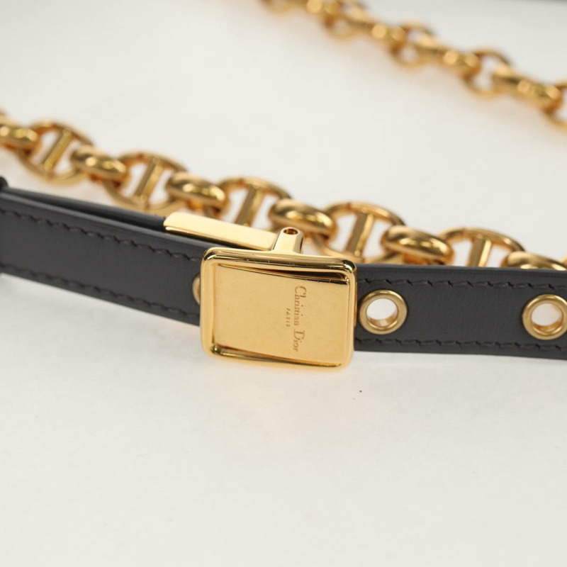 【日本直送】Christian Dior Caro 鏈條肩背包，棉質，灰色，金色，正品，貨號 152452AM-7