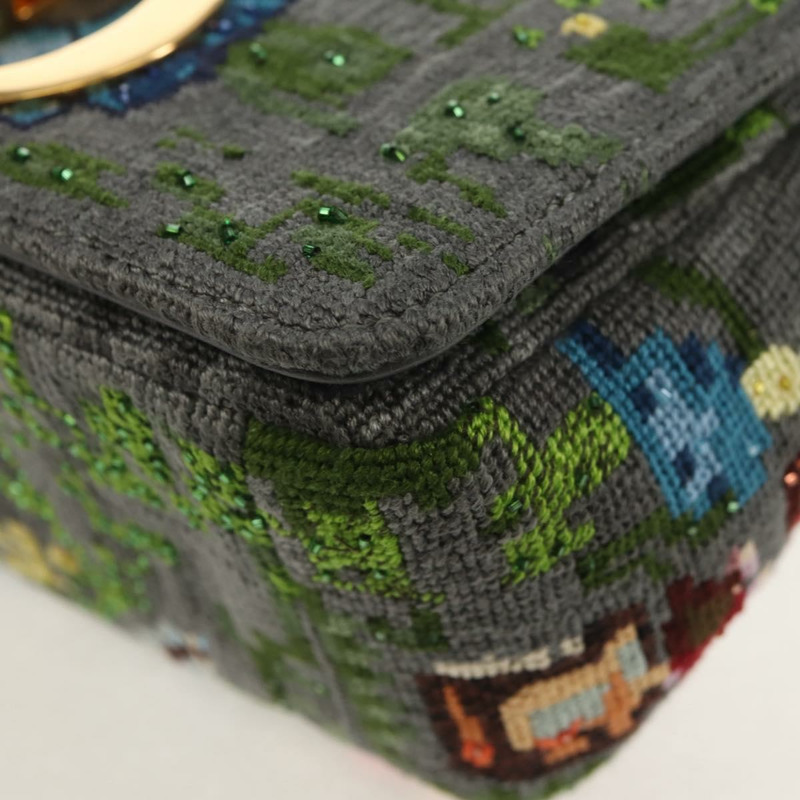 【日本直送】Christian Dior Caro 鏈條肩背包，棉質，灰色，金色，正品，貨號 152452AM-15