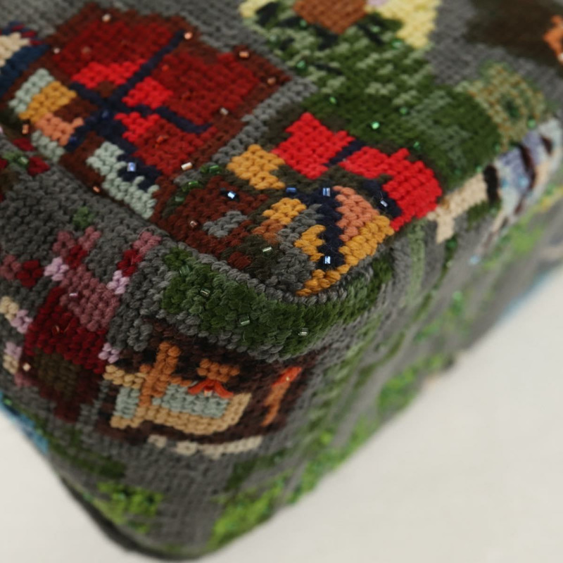 【日本直送】Christian Dior Caro 鏈條肩背包，棉質，灰色，金色，正品，貨號 152452AM-16