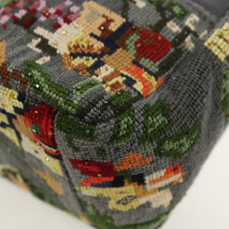 【日本直送】Christian Dior Caro 鏈條肩背包，棉質，灰色，金色，正品，貨號 152452AM-17