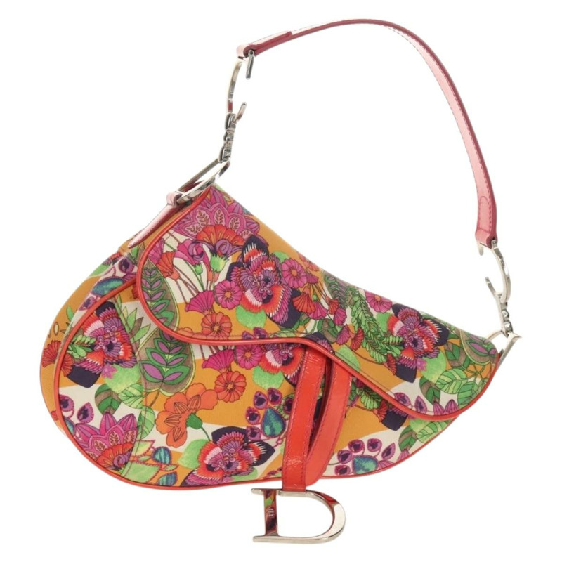 【日本直送】Christian Dior 馬鞍形肩背包 帆布 粉紅色 銀色 正品 153630SAV-0