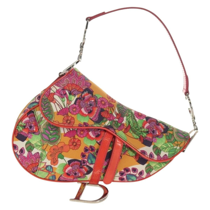 【日本直送】Christian Dior 馬鞍形肩背包 帆布 粉紅色 銀色 正品 153630SAV-12