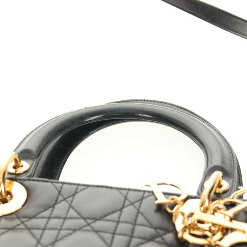 【日本直送】Christian Dior Canage Lady Dior 手提包，羊皮材質，黑色金色雙肩包，正品，貨號 148689V-13