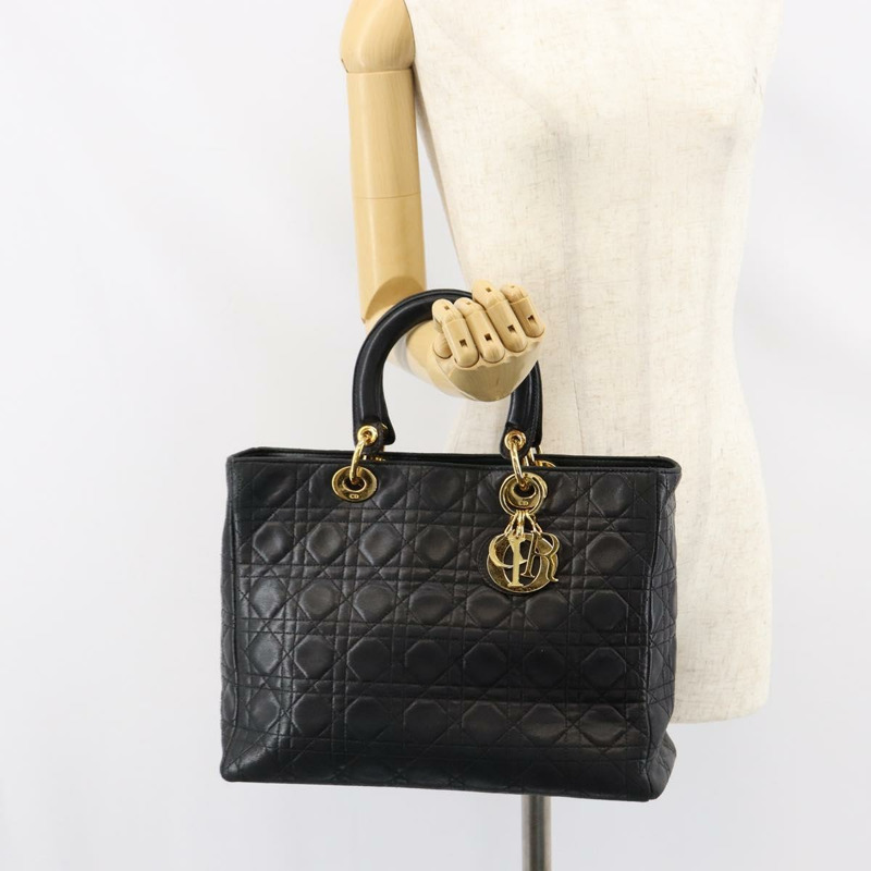 【日本直送】Christian Dior Canage Lady Dior 手提包，羊皮材質，黑色，金色，正品，貨號 yk19533-22