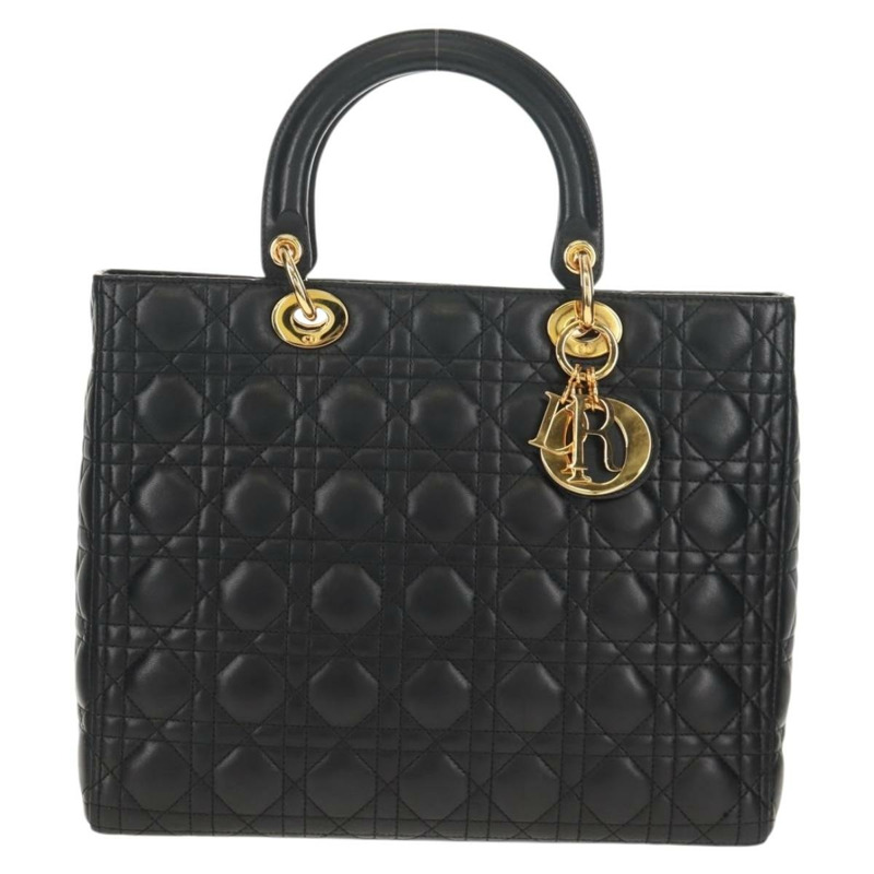 【日本直送】Christian Dior Canage Lady Dior 手提包，羊皮材質，黑色，金色，正品 yk19860V-12