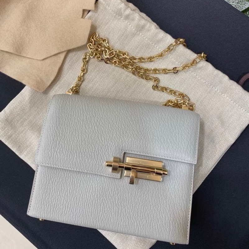 愛馬仕Mini Verrou 插銷包mini珍珠灰山羊皮 B刻-0