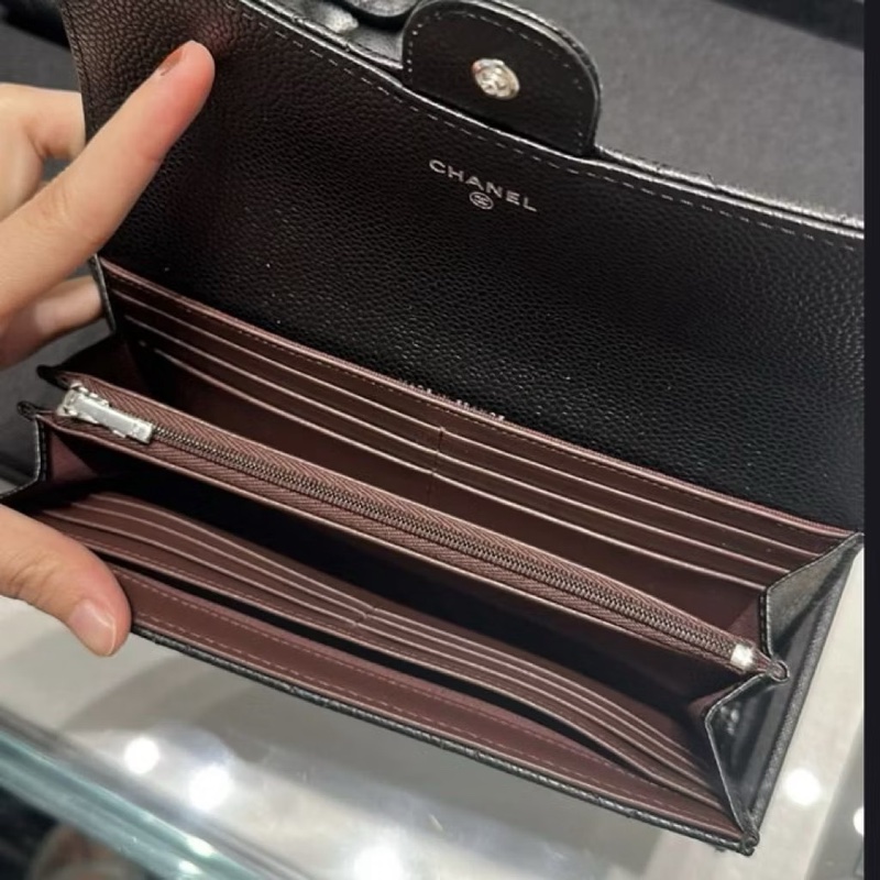 CHANEL經典雙C LOGO荔枝牛皮 金扣 金釦翻蓋長夾 發財包-4