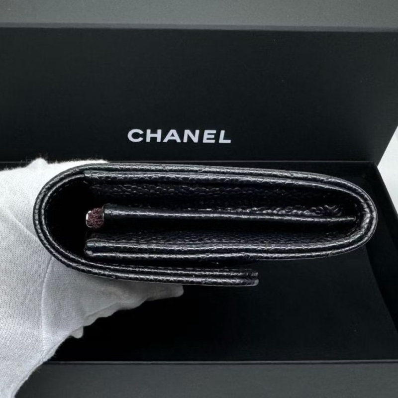 CHANEL經典雙C LOGO荔枝牛皮 金扣 金釦翻蓋長夾 發財包-10