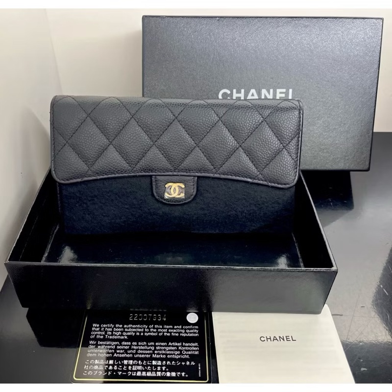 CHANEL經典雙C LOGO荔枝牛皮 金扣 金釦翻蓋長夾 發財包-15