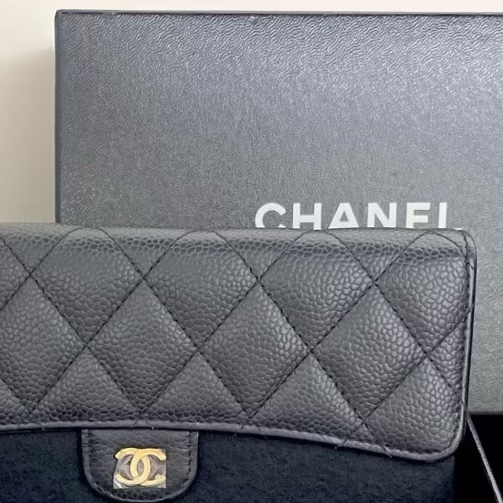 CHANEL經典雙C LOGO荔枝牛皮 金扣 金釦翻蓋長夾 發財包-19