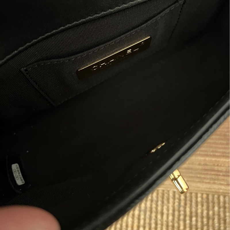 【近新閒置品】Chanel香奈兒黑金油蠟皮拼皮季節鏈條包28開手提單肩包斜挎包-8