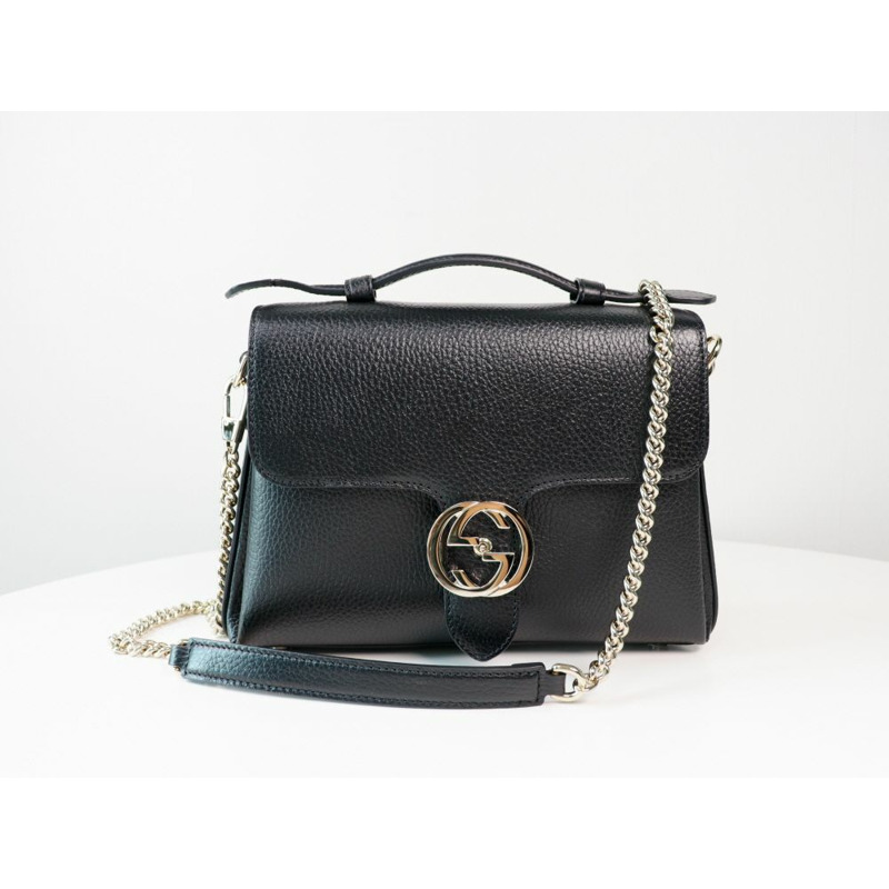 GUCCI 黑色互扣式頂部提把鏈條單肩包 510302 CAO0G 1000-0