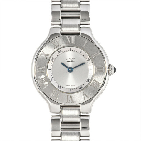 卡地亞 1340 Must 21 石英腕錶，銀色錶盤，不鏽鋼錶殼，女款