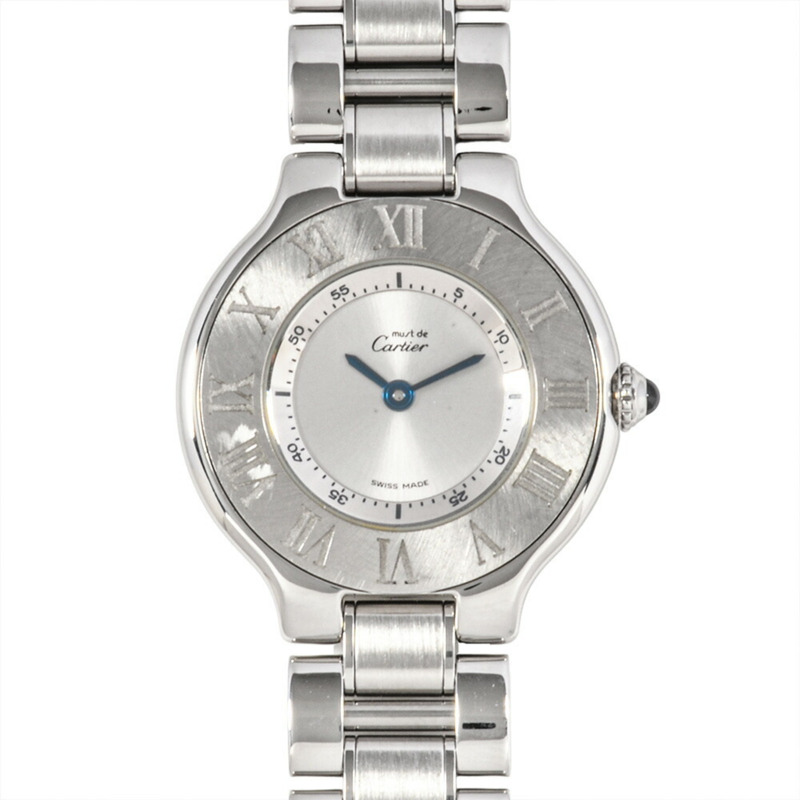卡地亞 1340 Must 21 石英腕錶，銀色錶盤，不鏽鋼錶殼，女款-0