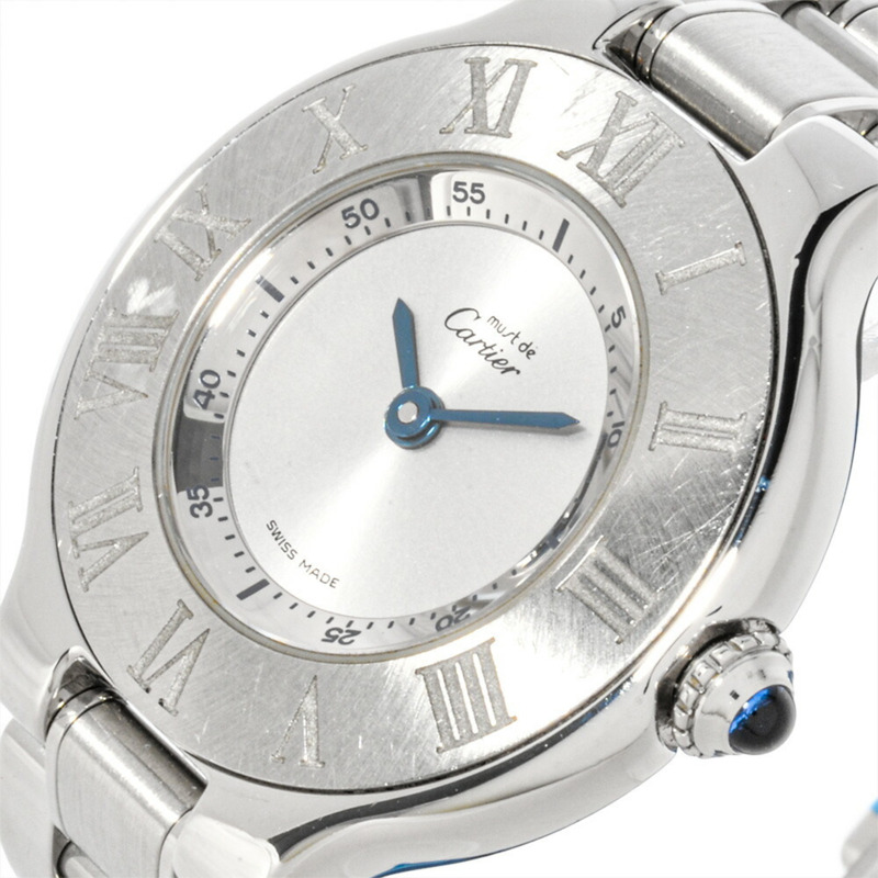 卡地亞 1340 Must 21 石英腕錶，銀色錶盤，不鏽鋼錶殼，女款-7