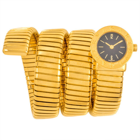 寶格麗 BB191T Tubogas 19 石英錶，黑色錶盤，18K 白金錶殼，女款