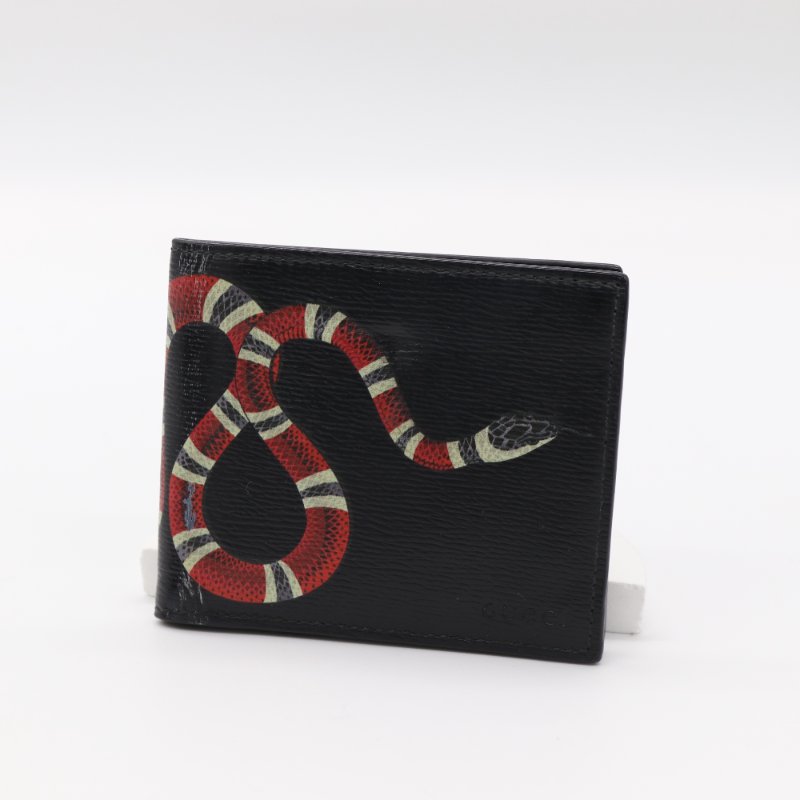 Gucci 古馳 珊瑚蛇 黑色 皮革 帆布 雙折 短夾錢包-0