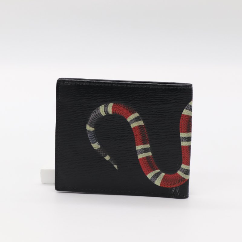 Gucci 古馳 珊瑚蛇 黑色 皮革 帆布 雙折 短夾錢包-1
