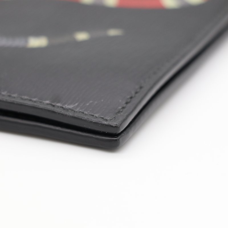 Gucci 古馳 珊瑚蛇 黑色 皮革 帆布 雙折 短夾錢包-8