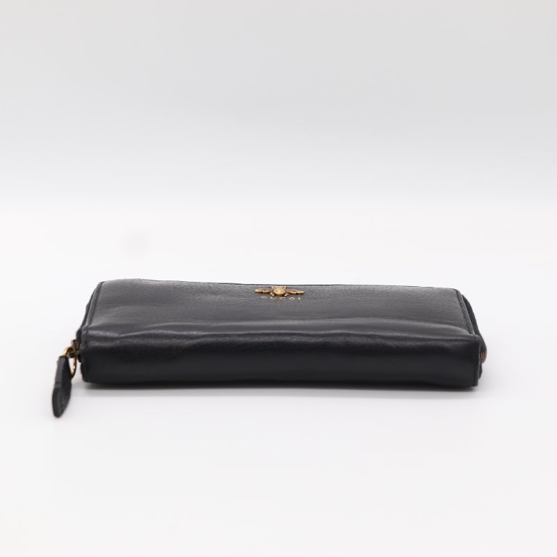 Gucci 古馳 Animalier 蜜蜂 黑色 皮革 拉鍊長夾-3
