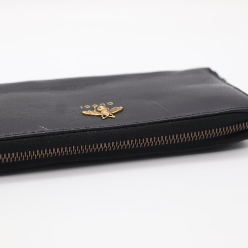 Gucci 古馳 Animalier 蜜蜂 黑色 皮革 拉鍊長夾-4