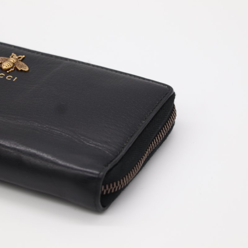 Gucci 古馳 Animalier 蜜蜂 黑色 皮革 拉鍊長夾-6
