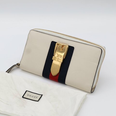 Gucci 古馳 Sylvie 白色 皮革 圓形拉鍊 長夾