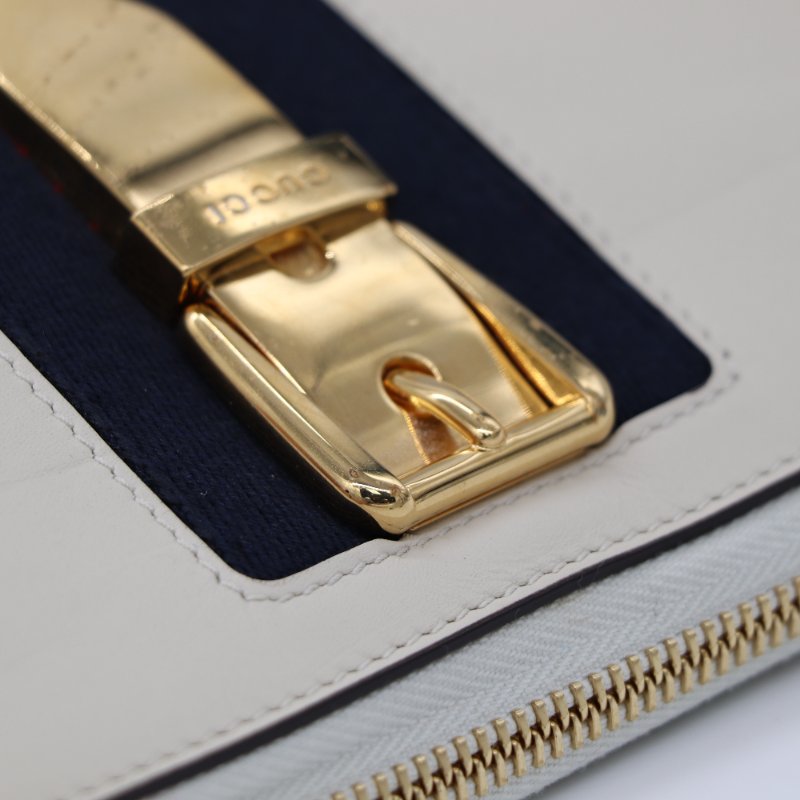 Gucci 古馳 Sylvie 白色 皮革 圓形拉鍊 長夾-9